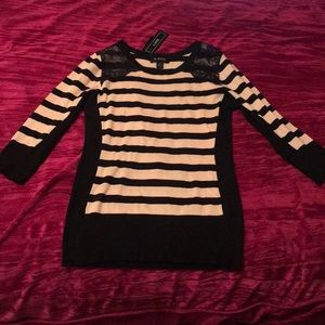 Black and nude striped 3/4 length top. NWT